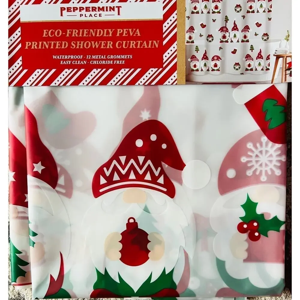 NIB❤️Peppermint Place Holiday Santa Peva Shower Curtain